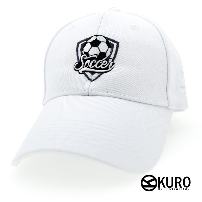 KURO-SHOP白色SOCCER盾老帽 棒球帽 布帽(可客製化電繡)