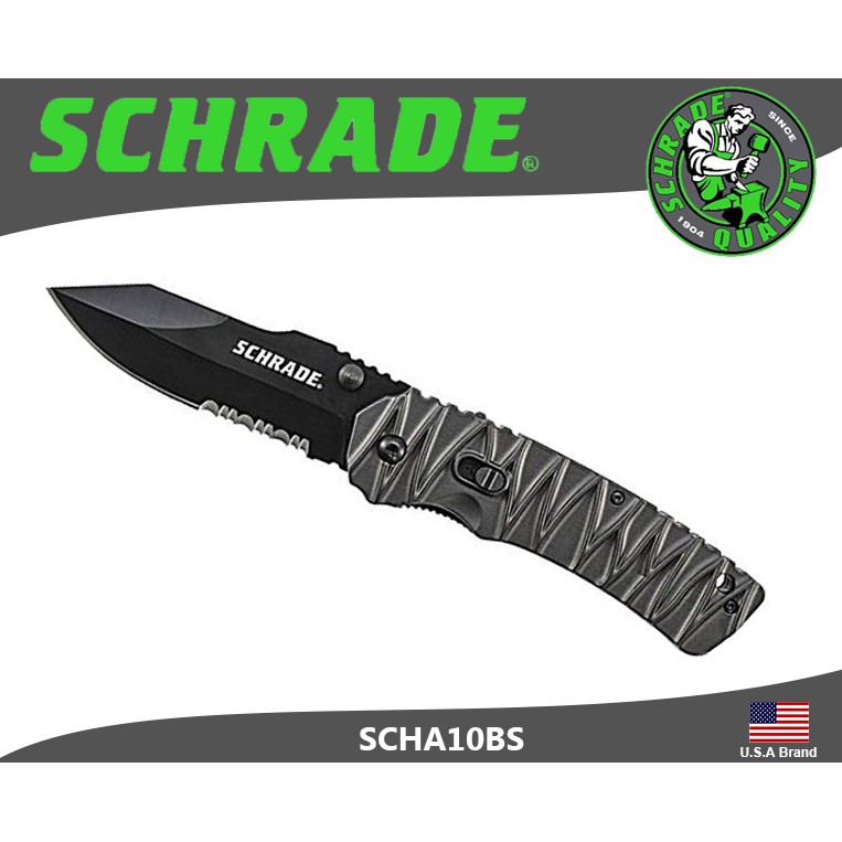 美國Schrade折刀M.A.G.I.C.雙重開刀裝置(一般手開/快開)黑色AUS-8不銹鋼半齒半刃【SCHA10BS】