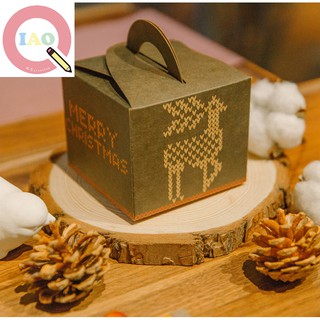 ♥小喬兒♥文具~聖誕禮盒 DIY聖誕禮盒 方形(四)/ 正方形聖誕樹鹿雪花幾何線條/手提 牛皮紙