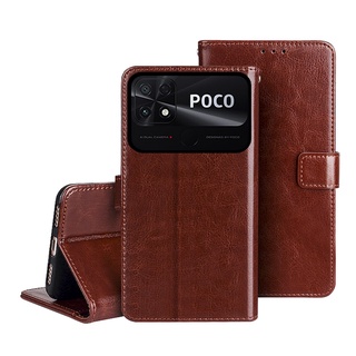 小米 POCO C40 皮革保護套扣帶左右翻蓋皮套手機套