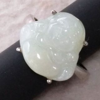 😁有福相伴😁 天然緬甸玉 A貨翡翠 白冰 佛公 玉佛 小佛公 鑲925銀 戒指 女戒 彌勒佛 自在佛 jade 現貨特惠