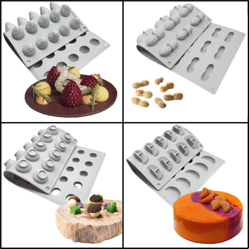 花生蘑菇樹莓中式擺盤裝飾矽膠模具  橘子樹枝蛋糕巧克力烘焙模具