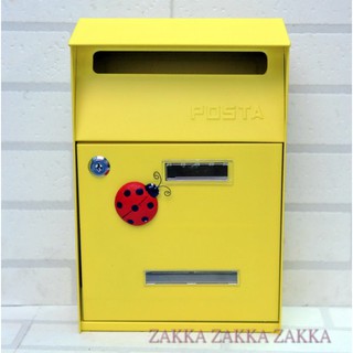 [HOME] 馬卡龍黃雙投信口瓢蟲造型鍛鐵信箱、意見箱 馬卡龍黃色信箱