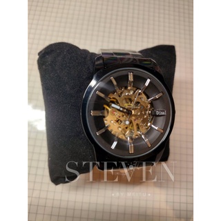 現貨 Dinal機械錶 Automatic 刻度清楚 鏤空 陀飛輪 不鏽鋼黑電鍍錶帶 男錶 學生錶 防水手錶