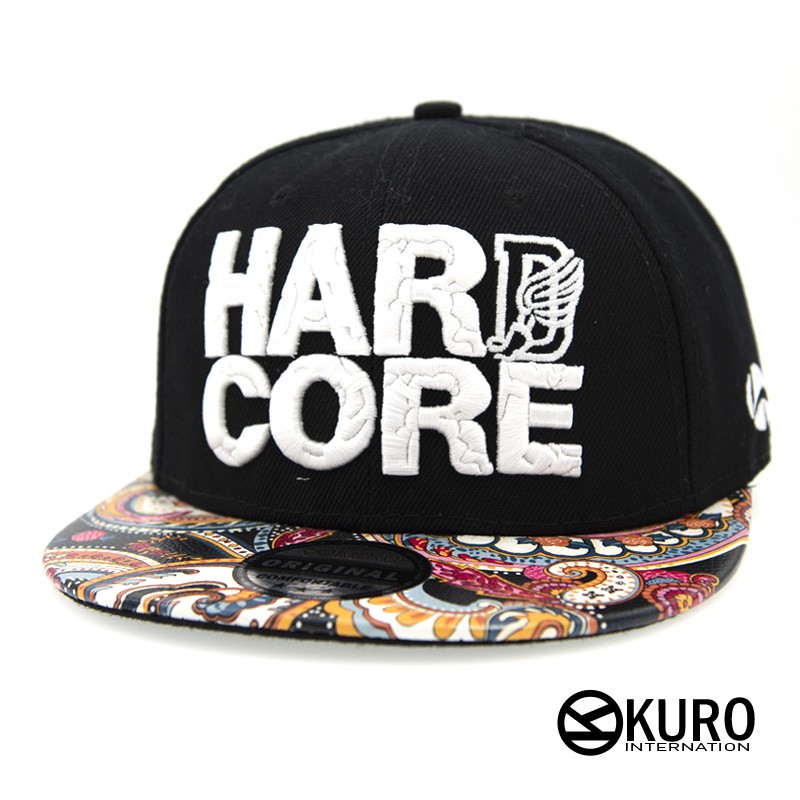 KURO-SHOP黑色變形蟲帽沿HARDCORE電繡潮流板帽棒球帽