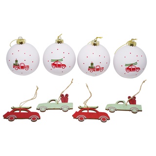 【YU Living】聖誕玻璃裝飾球+木片汽車掛件組 聖誕樹裝飾球(玻璃球+車子) [折扣碼現折]