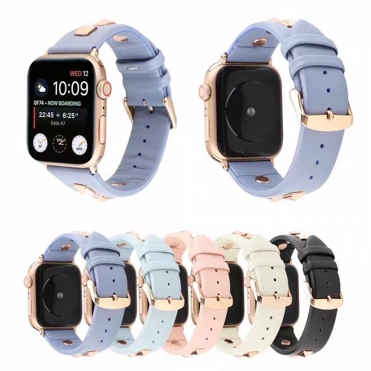 適用Apple Watch 6 5 4代手錶帶鉚釘軟皮錶帶SE iwatch3/2/1 40mm/44mm替換錶帶