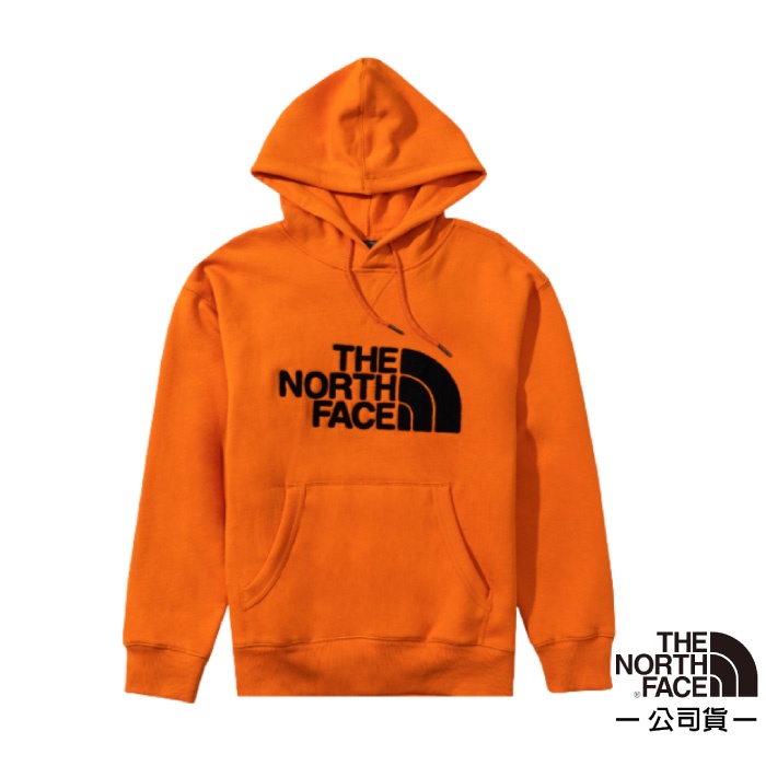 【美國 The North Face】中性款 經典大LOGO 彈性長袖可調節保暖連帽上衣 T恤 4NEQ-R16 橘 V