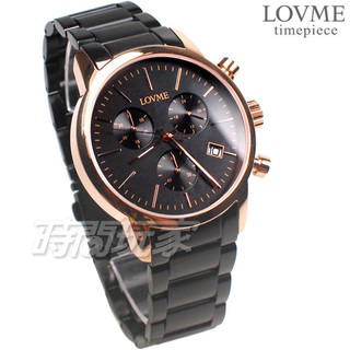LOVME 公司貨 三眼多功能 個性時尚手錶 不鏽鋼 男錶 防水手錶 IP黑電鍍x玫瑰金 VS0055M-43-341