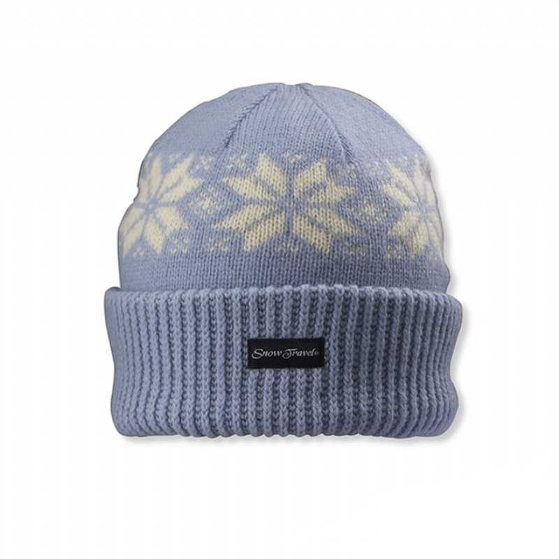 SNOWTRAVEL 3M防風透氣保暖羊毛帽(雪花摺邊) (水藍)[STAR018b-WBL]