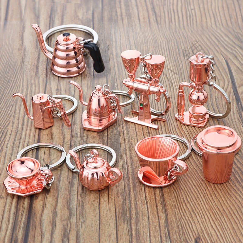 《數位客》創意3D咖啡杯鑰匙圈 迷你摩卡壺金屬鑰匙扣 復古磨豆機 虹吸式咖啡吊飾 咖啡器具掛件 仿真吊飾 鑰匙圈 禮物