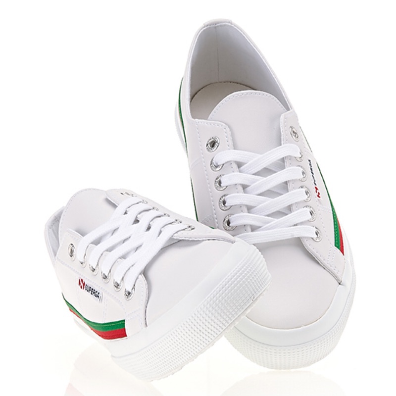 降價🥳Superga 2750帆布鞋 小白鞋  休閒鞋 韓國限定色 稀有色 紅綠線條 24.5號 二手鞋
