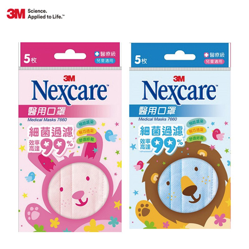 3M Nexcare 醫療用平面式口罩-未滅菌 5入/包 (兒童適用) 雙鋼印款 米菲寶貝