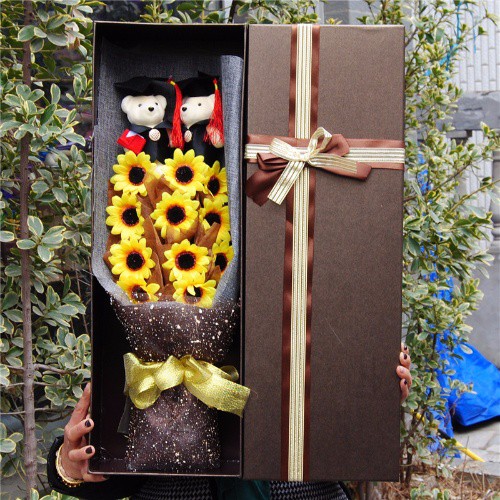 博士帽公仔畢業禮物博士熊卡通花束向日葵花束太陽花仿真花禮盒 蝦皮購物