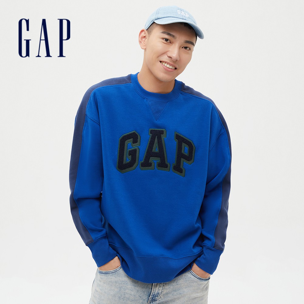 Gap 男裝 Logo亮色大學T 碳素軟磨系列-藍色(656451)