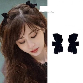 王心凌同款黑色絲絨蝴蝶結髮夾女氣質甜美可愛小號側邊劉海夾韓版時尚百搭小鯊魚夾抓夾韓國髮飾