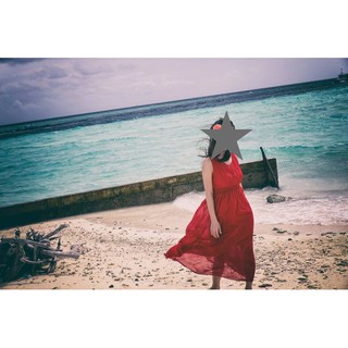 二手 紅色無袖雪紡連衣裙 海灘裙 長裙 波西米亞風