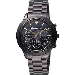 agnesb. 小b 環遊世界地圖計時腕錶(BT3020X1)-黑x金時標/39mm