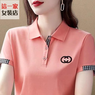 polo衫 翻領短袖 上衣 夏季 修身 好穿 翻領短袖 polo衫媽媽裝休閑氣質短袖T恤運動大碼上衣女韓版T恤熱賣款