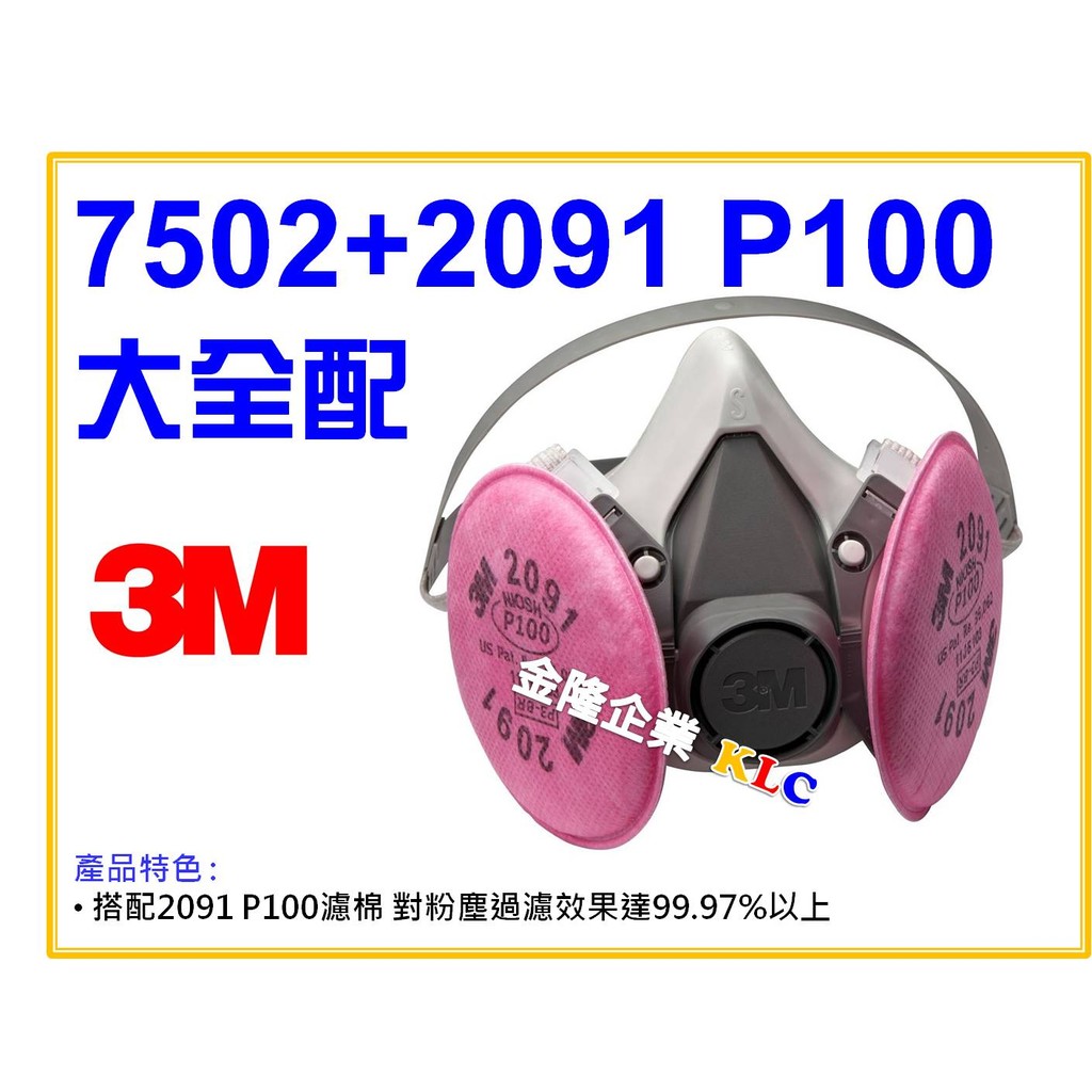 【天隆五金】(附發票)3M 7502+2091 P100 防塵濾棉 大全配 矽膠型防毒面具 過濾粉塵99.97%