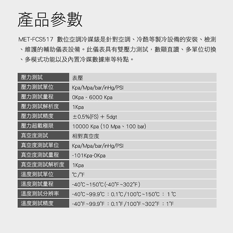 【博士特汽修】數位空調冷媒錶 電子冷媒錶 冷凍空調 製冷劑 加氟壓力表 雪種表 FCS517 冷氣冷凍空調