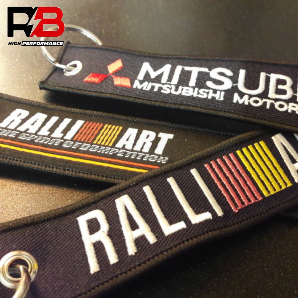MITSUBISHI Ralliart Racing 鑰匙圈刺繡鑰匙扣行李牌適用於三菱摩托車和汽車鑰匙牌