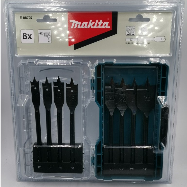 "台南工具好事多" 限期特價品 Makita 牧田 E-08707木工六角柄扁平鑽頭8支組 扁平鑽頭組合