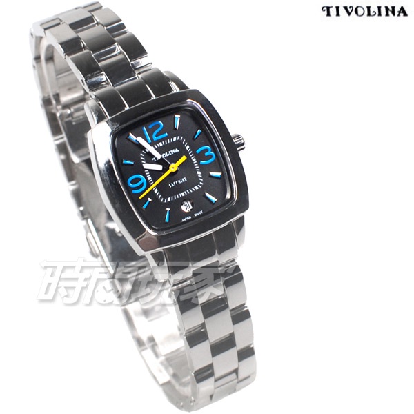 TIVOLINA 酒樽型 數字面盤 藍寶石水晶鏡面 女錶 日期顯示窗 不銹鋼 黑色 LKW3674KB【時間玩家】