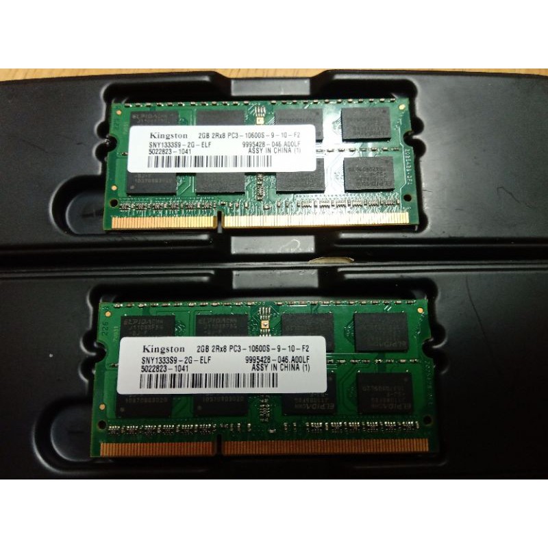 筆電記憶體 kingston ddr3 2gb 2rx8 pc3-10600s-9-10-f2 共兩條4gb