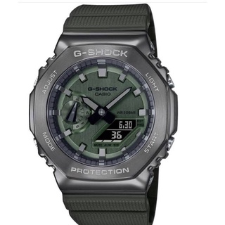 CASIO 卡西歐 G-SHOCK 八角金屬殼雙顯手錶 綠面GM-2100B-3A