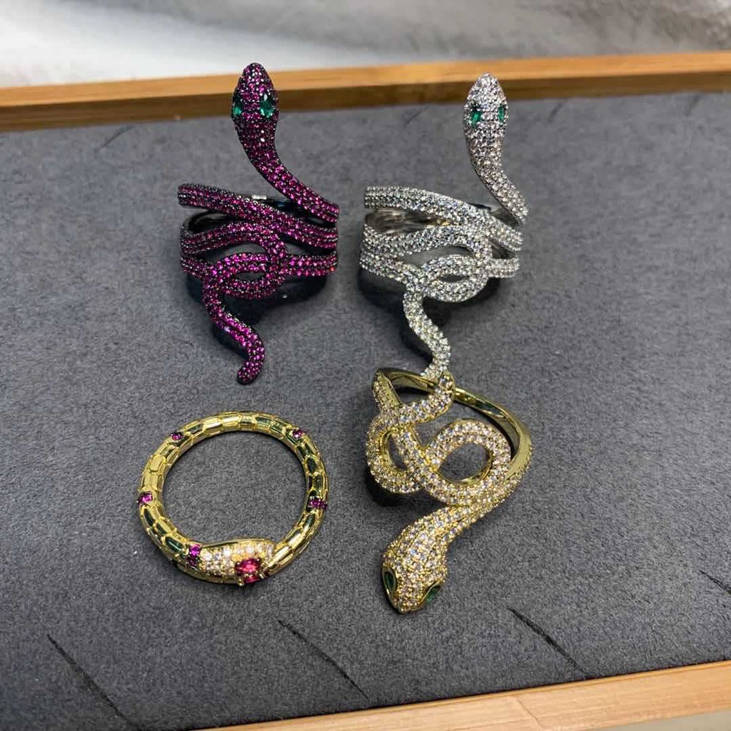 通體s925純銀apm新品靈蛇紅剛玉鑲鉆戒指女歐美金色雙環蛇指環廠家直供女 蝦皮購物