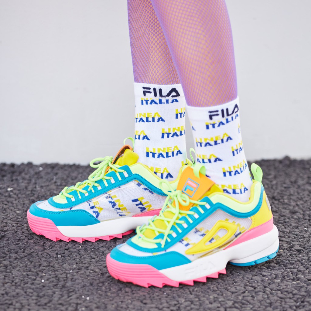 【FILA】DISRUPTOR 2 透明老爹鞋 鋸齒鞋 運動鞋-粉/透明 4-C114U-513(版型偏窄，建議大半號)