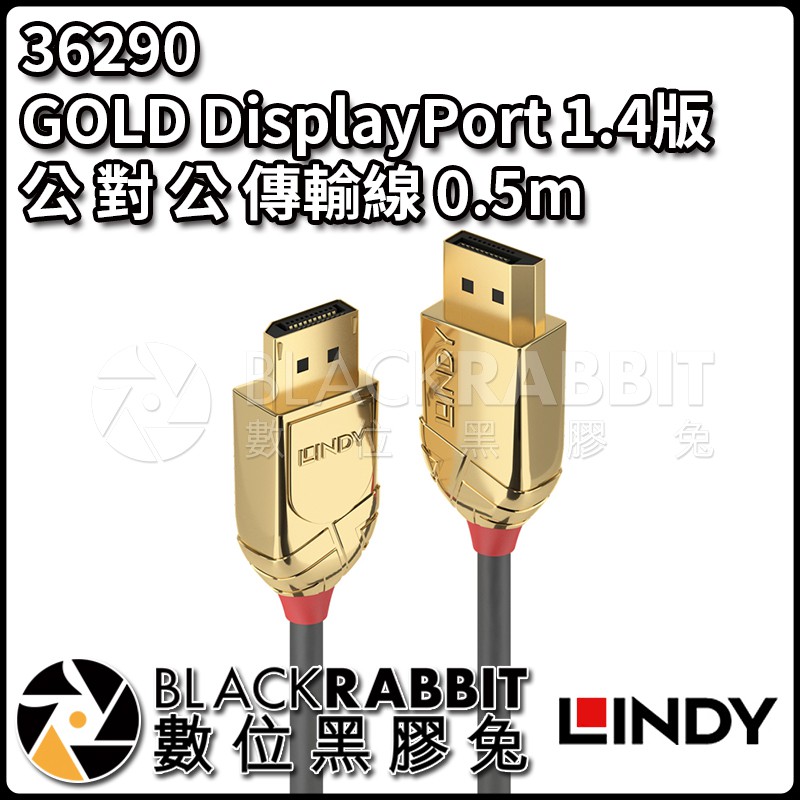 【 LINDY 林帝 36290 GOLD DisplayPort 1.4版 公 對 公 傳輸線 0.5m 】數位黑膠兔