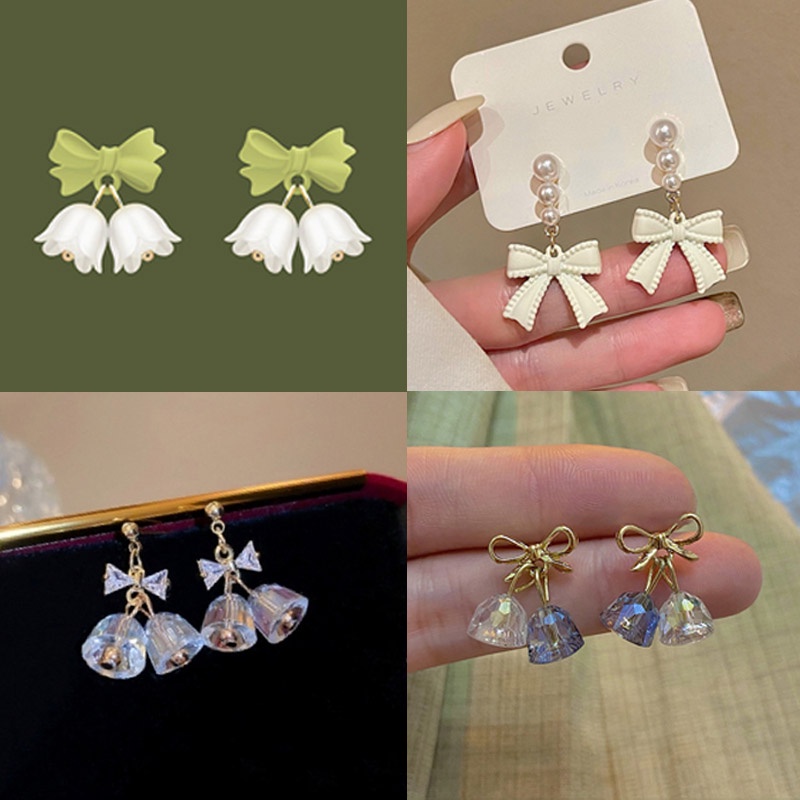 蝴蝶結鈴鐺花朵珍珠氣質簡約時尚耳環