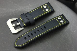 Hamilton 的新衣,banda軍錶飛行風格鉚釘 24mm 直身黑色真皮錶帶 fit seiko