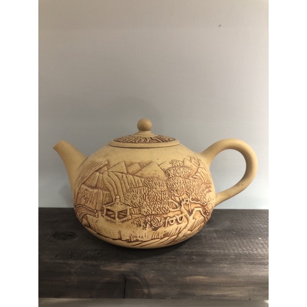 茶壺 茶具 茶器 鶯歌早期壺 段泥刻紋山水壺
