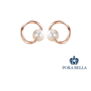 <Porabella>925純銀貝珠耳環 幾何貝珠輕奢氣質貝珠耳環 玫瑰金銀色穿洞式耳環 Pearl Earrings