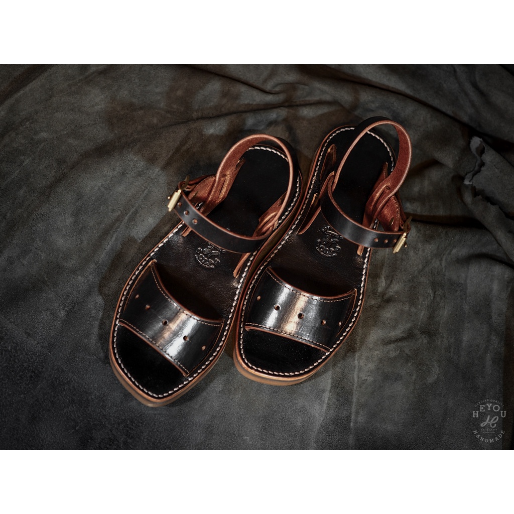 HEYOU Handmade - Leather Sandals 復刻法軍公發皮革涼鞋-茶芯黑色