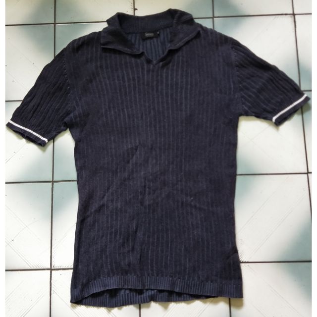 SONORA 條紋 短袖針織衫 短袖POLO衫 深藍-M size