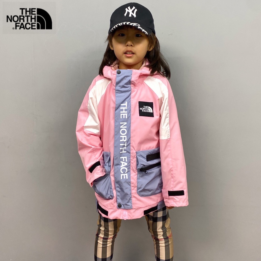 The North Face 北面 女童裝 加絨內膽 機能 工裝外套 兒童裝 時尚拼接 連帽 沖鋒衣 保暖外套 粉色