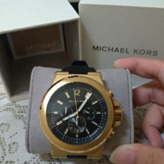 Michael Kors MK8445 金色矽膠錶帶男士經典計時腕錶
