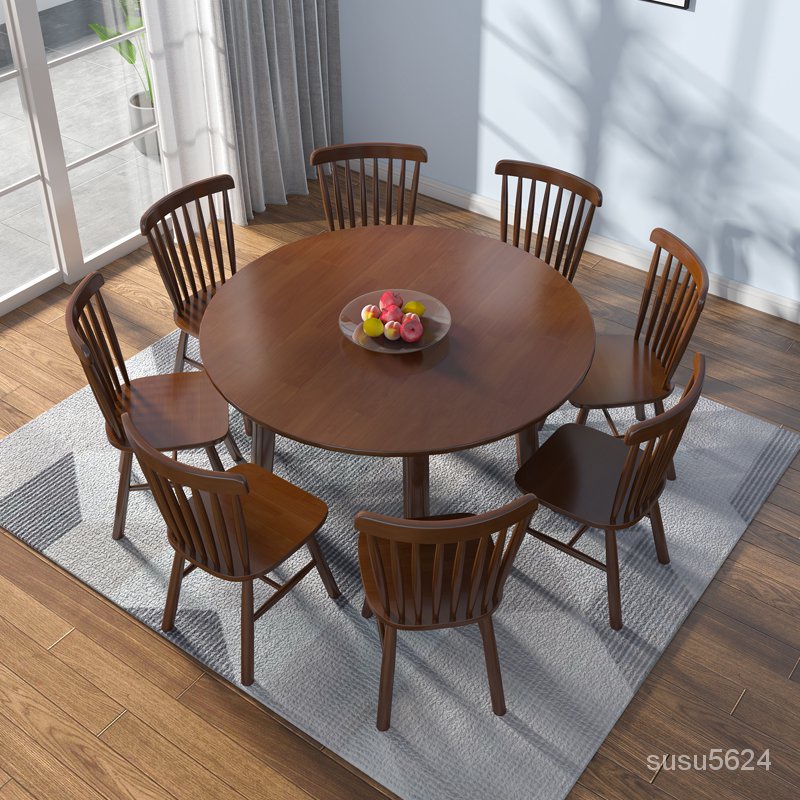 全實木小圓桌餐桌小戶型一米原木色圓餐桌原先咖啡桌洽談桌椅組合 I5Oc