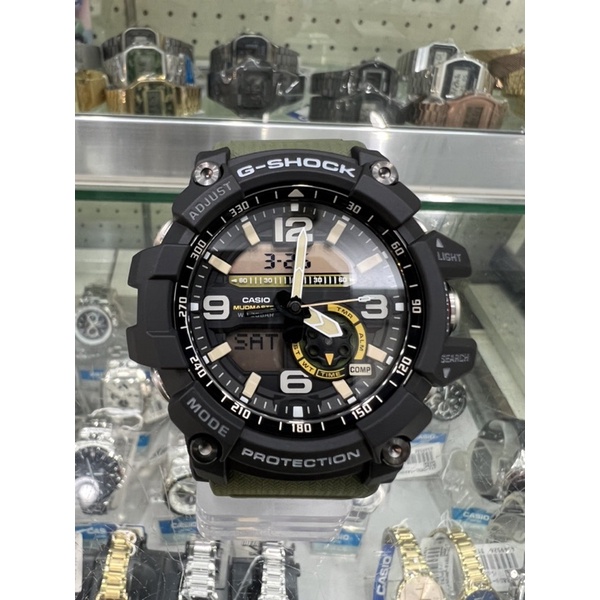 【金台鐘錶】CASIO卡西歐G-SHOCK 雙傳感器 全方位防塵泥 休閒運動錶 帆布綠 GG-1000-1A3