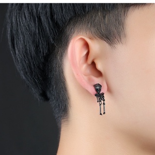 【特價出售】（單個買）韓系復古歐美創意設計感黑白無常骷髏耳環鈦鋼個性女男耳飾 時尚潮流耳飾