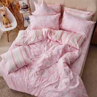 戀家小舖 台灣製床包 單人床包 床單 花間小兔粉 100%精梳棉 床包枕套組 60支精梳棉