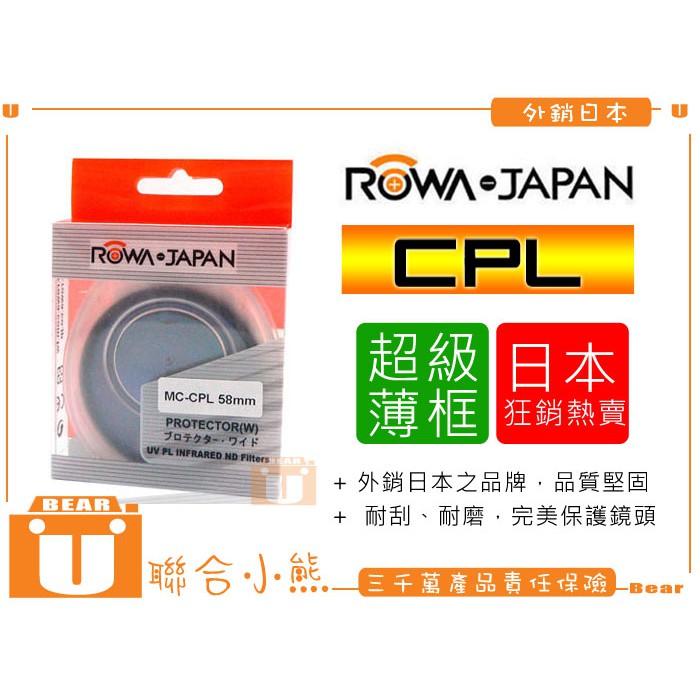 【聯合小熊】ROWA CPL 58mm  偏光鏡 多層鍍膜 超薄框 適用 Lumix 12-35mm F2.8