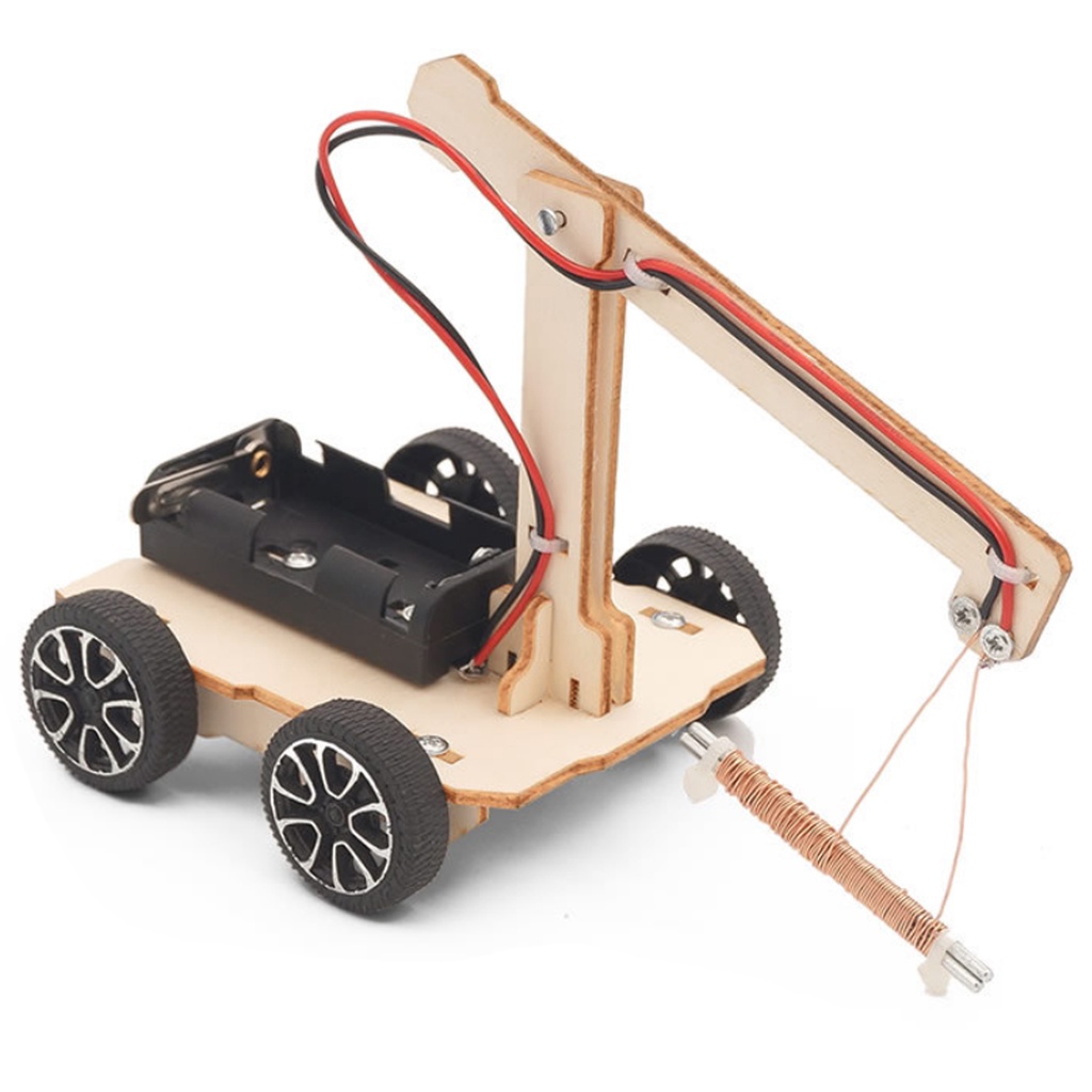 兒童 DIY 木製電動電磁鐵起重機科學實驗模型建築套件創意早教教育玩具禮物