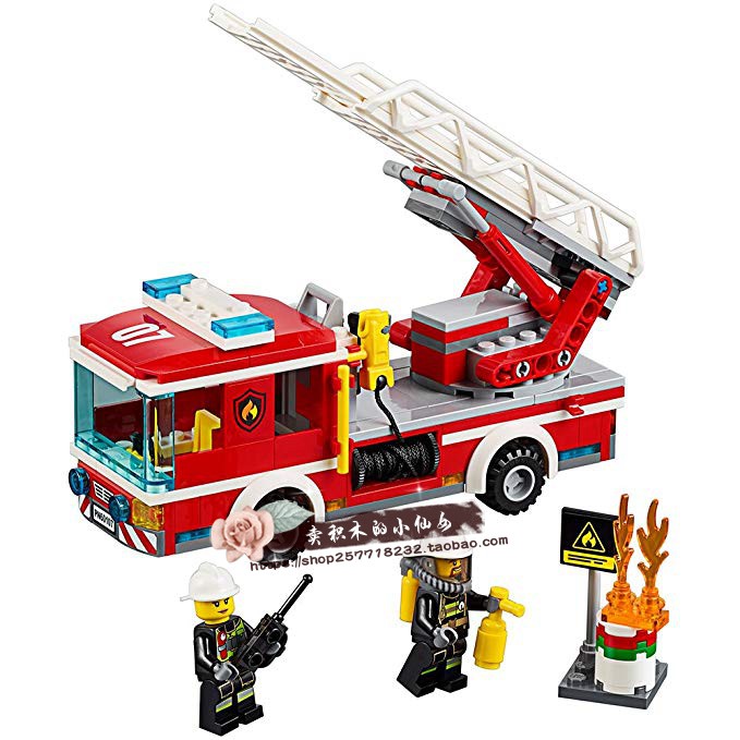 現貨 兼容lego樂高城市消防車消防員著火油桶積木玩具伸縮云梯消防車 蝦皮購物