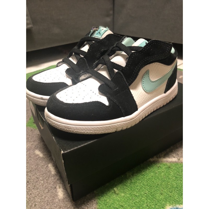 喬丹童鞋【二手正品】NIKE JORDAN 1 LOW ALT(TD)AJ1低筒麂皮魔鬼氈Black Toe黑配綠小童鞋