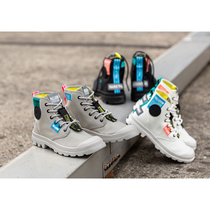 =CodE= PALLADIUM PAMPA OVERLAB NEON 貼布輕量針織軍靴(黑白灰)57059 中童 男女